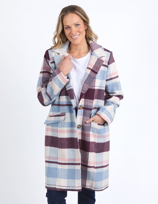 Blanche Merlot Check Coat
