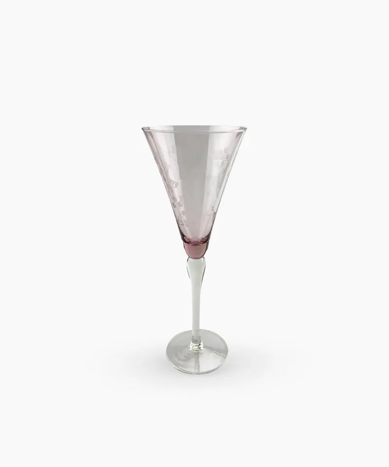 Floral Etched Wine Glass