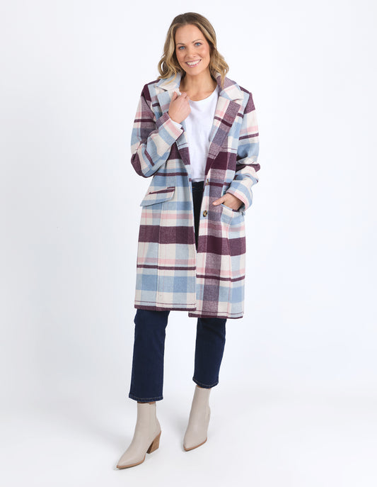 Blanche Merlot Check Coat