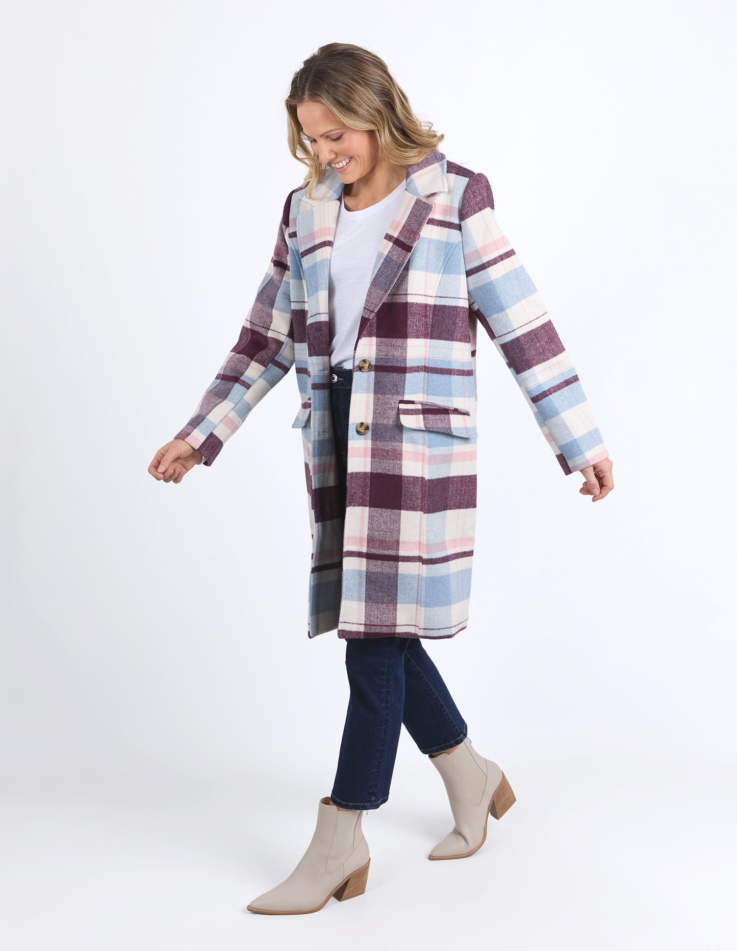 Blanche Merlot Check Coat